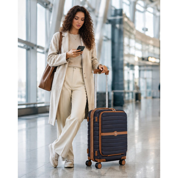 Front-Opening Cabin Suitcase with 15.6-Inch Laptop Compartment – 21-Inch – Navy and Brown