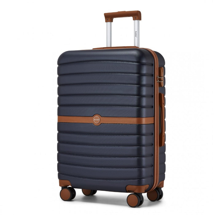 3-Piece Striped Design with Colour-Block Details ABS+PC Hard Shell Luggage Set – Navy and Brown