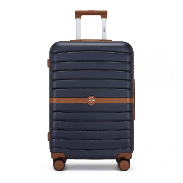 ABS+PC Striped Design with Colour-Block Details Medium Suitcase – 24-Inch – Navy and Brown