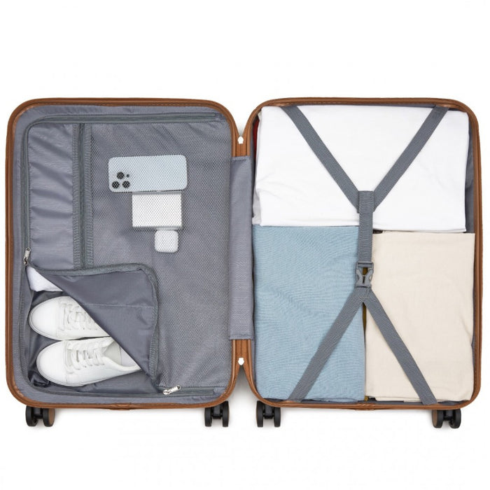 ABS+PC Striped Design with Colour-Block Details Medium Suitcase – 24-Inch – Navy and Brown