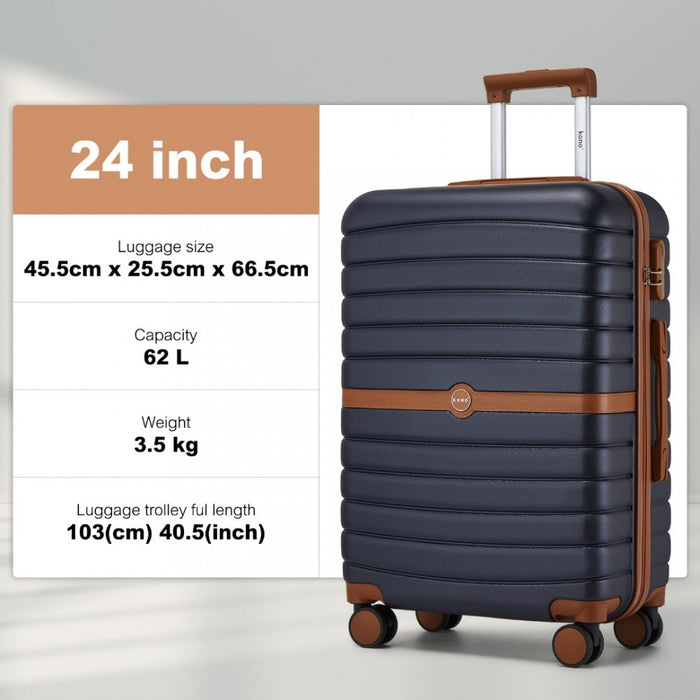 ABS+PC Striped Design with Colour-Block Details Medium Suitcase – 24-Inch – Navy and Brown