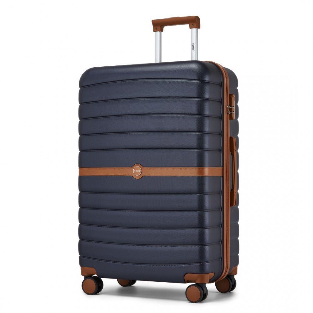 ABS+PC Striped Design with Colour-Block Details Large Checked Luggage – 28-Inch – Navy and Brown