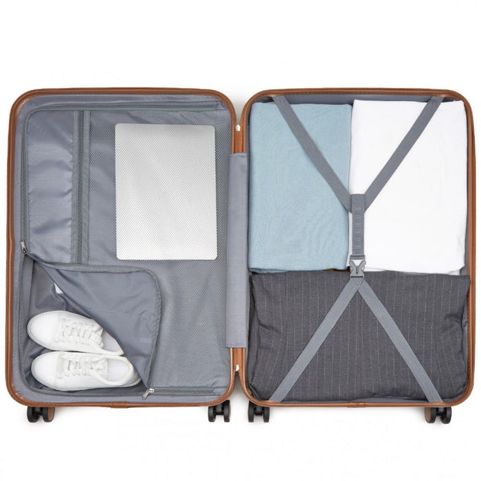 ABS+PC Striped Design with Colour-Block Details Large Checked Luggage – 28-Inch – Navy and Brown
