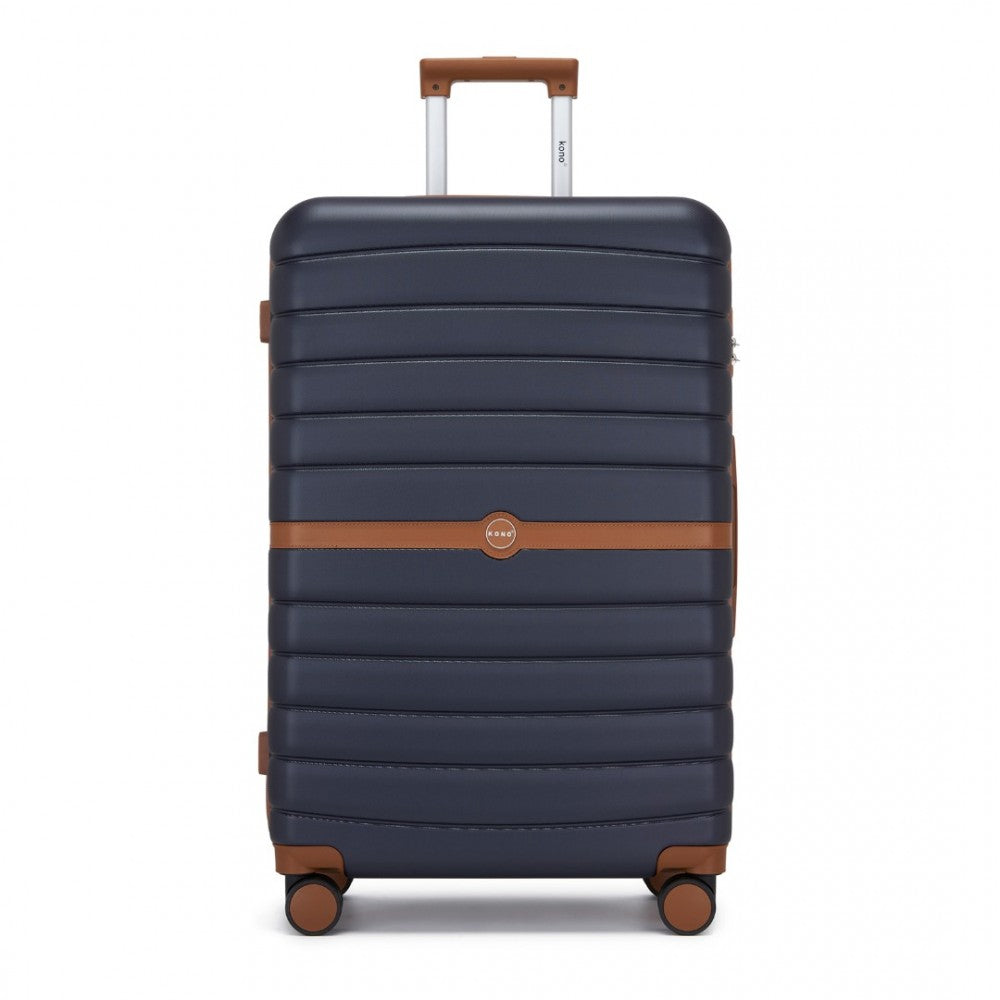 ABS+PC Striped Design with Colour-Block Details Large Checked Luggage – 28-Inch – Navy and Brown