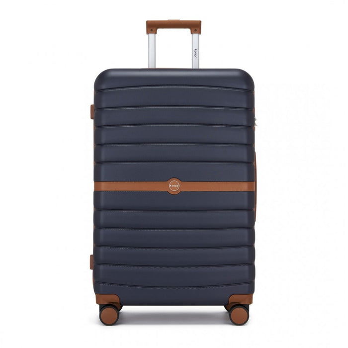 ABS+PC Striped Design with Colour-Block Details Large Checked Luggage – 28-Inch – Navy and Brown