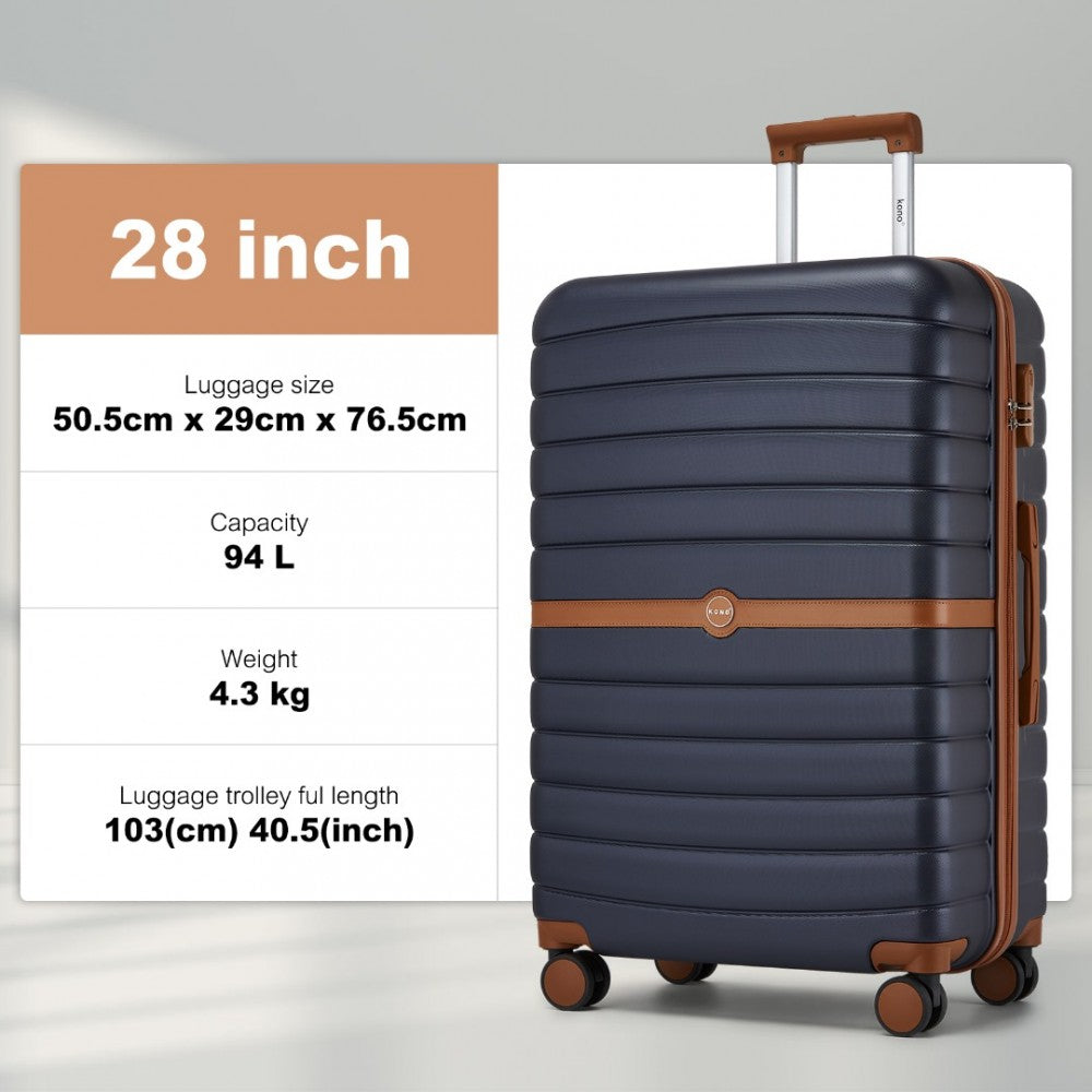 ABS+PC Striped Design with Colour-Block Details Large Checked Luggage – 28-Inch – Navy and Brown