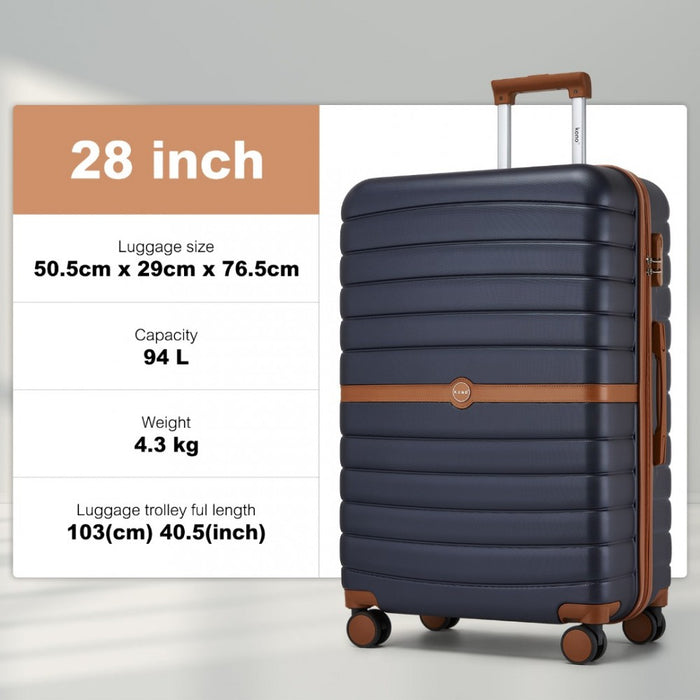 ABS+PC Striped Design with Colour-Block Details Large Checked Luggage – 28-Inch – Navy and Brown