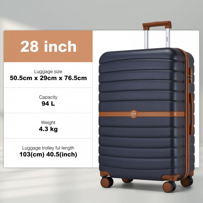 Large ABS+PC Hard Shell Suitcase Set with Travel Bag and Toiletry Pouch – 28-Inch – Navy and Brown