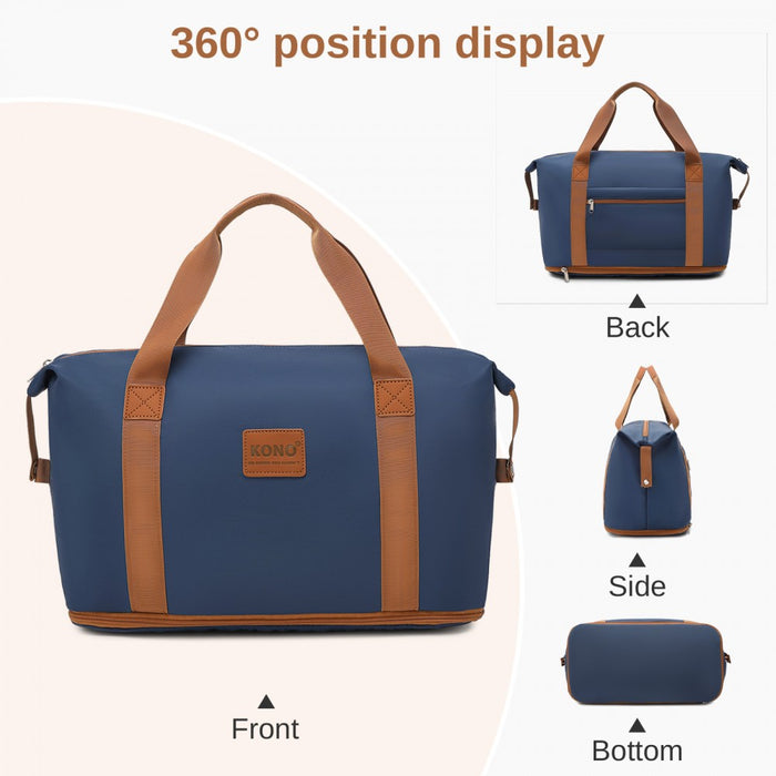 Large ABS+PC Hard Shell Suitcase Set with Travel Bag and Toiletry Pouch – 28-Inch – Navy and Brown