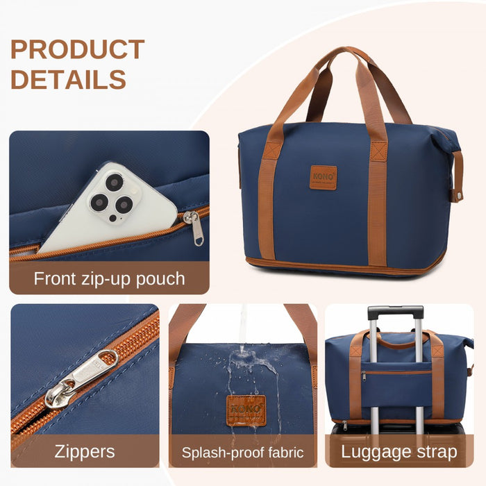 Large ABS+PC Hard Shell Suitcase Set with Travel Bag and Toiletry Pouch – 28-Inch – Navy and Brown