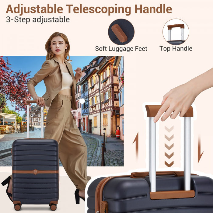 Large ABS+PC Hard Shell Suitcase Set with Travel Bag and Toiletry Pouch – 28-Inch – Navy and Brown
