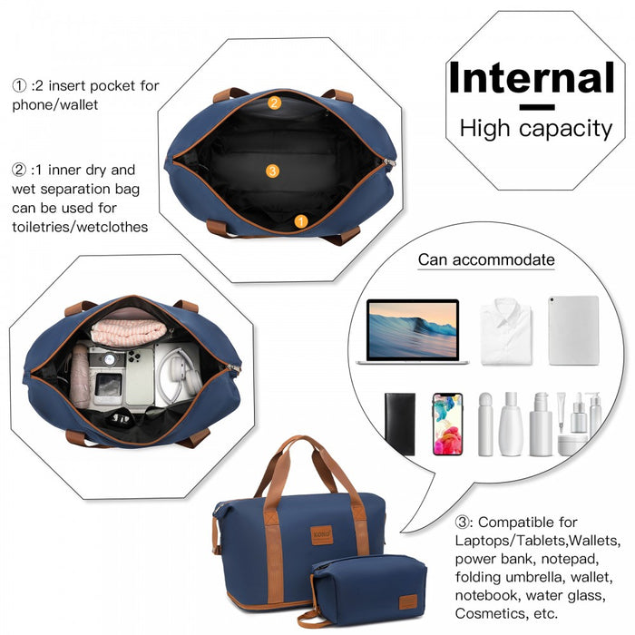 3-Piece ABS+PC Suitcase Set with Travel Bag and Toiletry Pouch – Navy and Brown