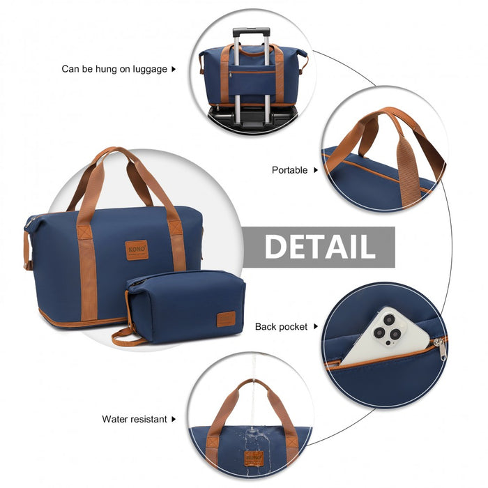 3-Piece ABS+PC Suitcase Set with Travel Bag and Toiletry Pouch – Navy and Brown