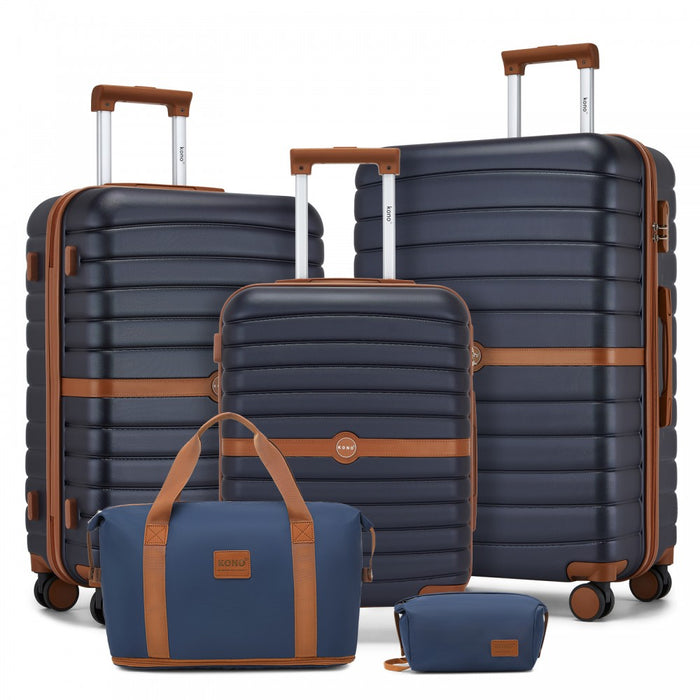 3-Piece ABS+PC Suitcase Set with Travel Bag and Toiletry Pouch – Navy and Brown
