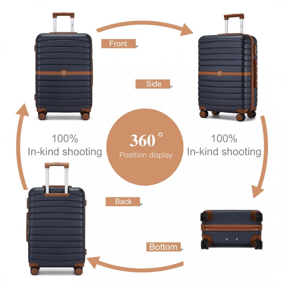 ABS+PC Striped Design with Colour-Block Details Large Checked Luggage – 28-Inch – Navy and Brown