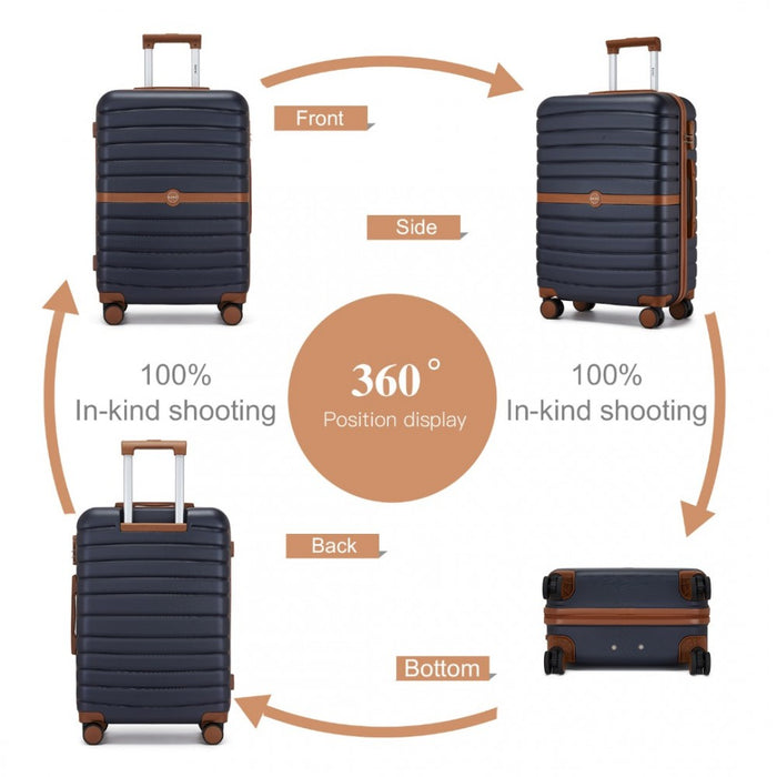 ABS+PC Striped Design with Colour-Block Details Large Checked Luggage – 28-Inch – Navy and Brown