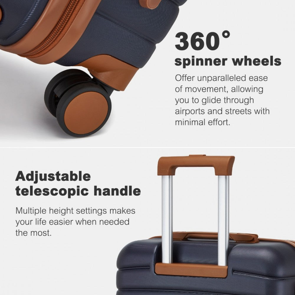 ABS+PC Striped Design with Colour-Block Details Large Checked Luggage – 28-Inch – Navy and Brown