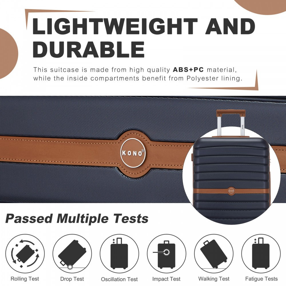 ABS+PC Striped Design with Colour-Block Details Large Checked Luggage – 28-Inch – Navy and Brown