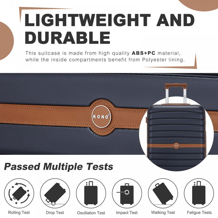 3-Piece Striped Design with Colour-Block Details ABS+PC Hard Shell Luggage Set – Navy and Brown