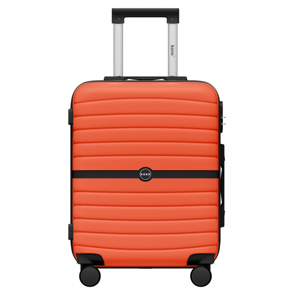 ABS+PC Striped Design with Colour-Block Details Carry-On Cabin Suitcase – 20-Inch – Orange and Black