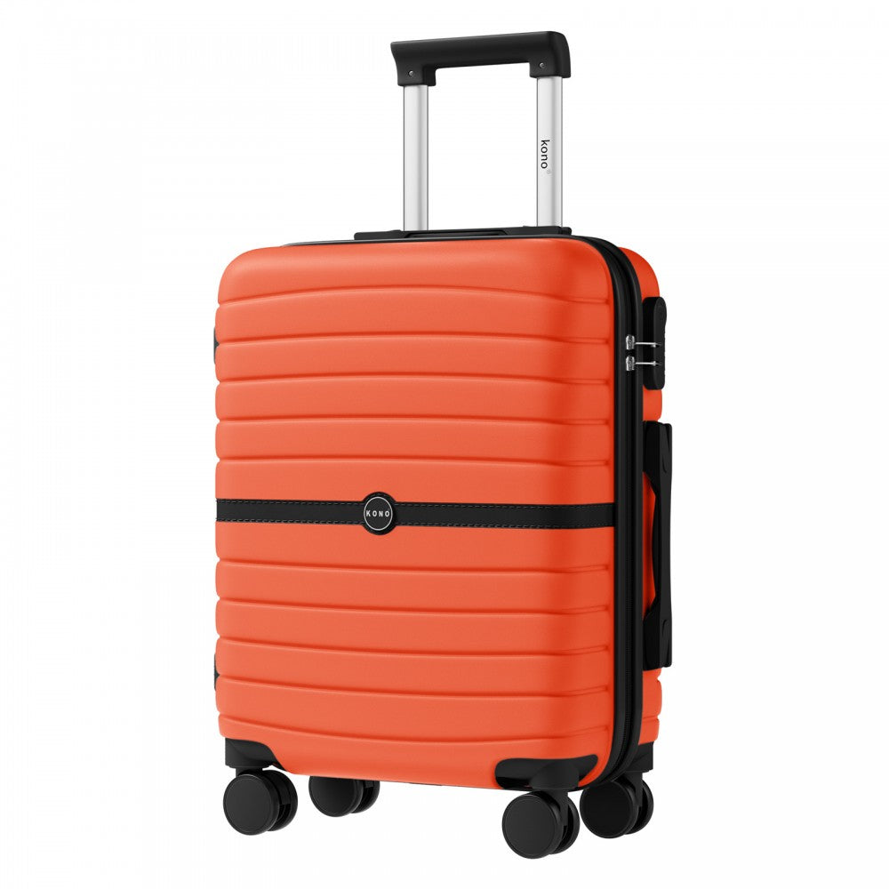 ABS+PC Striped Design with Colour-Block Details Carry-On Cabin Suitcase – 20-Inch – Orange and Black