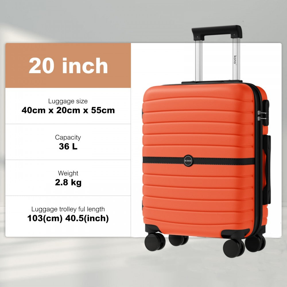 ABS+PC Striped Design with Colour-Block Details Carry-On Cabin Suitcase – 20-Inch – Orange and Black