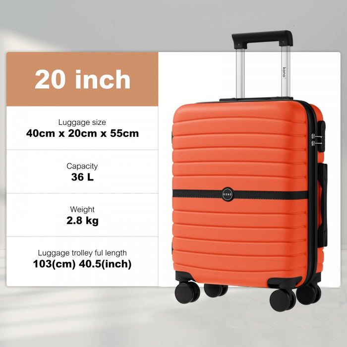 ABS+PC Striped Design with Colour-Block Details Carry-On Cabin Suitcase – 20-Inch – Orange and Black