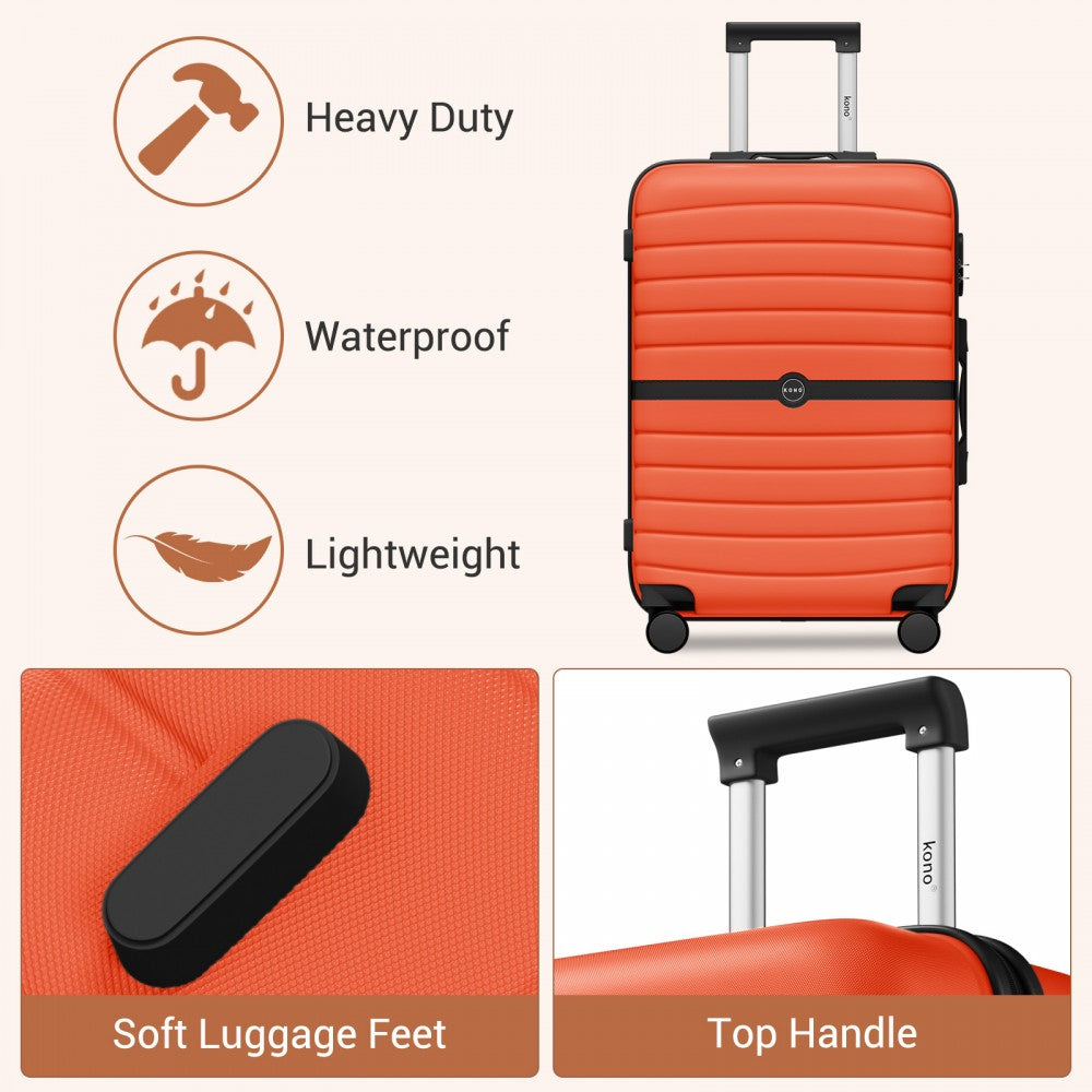 ABS+PC Striped Design with Colour-Block Details Carry-On Cabin Suitcase – 20-Inch – Orange and Black