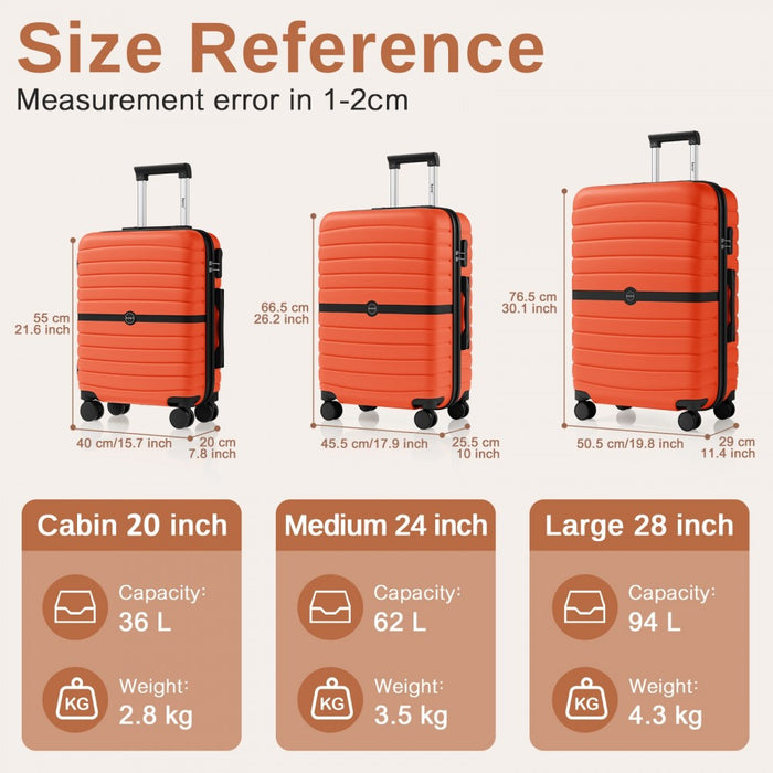 3-Piece Striped Design with Colour-Block Details ABS+PC Hard Shell Luggage Set – Orange and Black