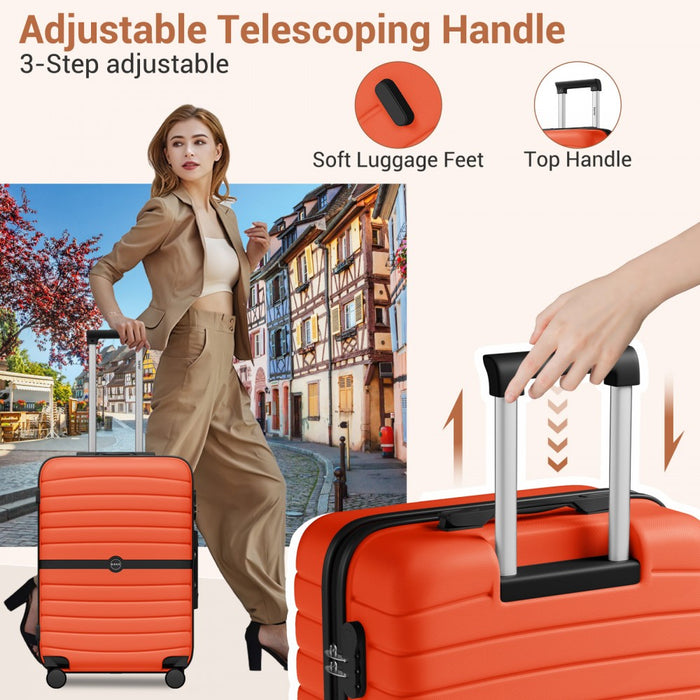 3-Piece Striped Design with Colour-Block Details ABS+PC Hard Shell Luggage Set – Orange and Black