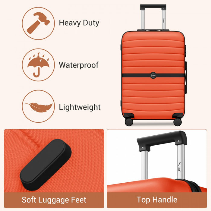 3-Piece Striped Design with Colour-Block Details ABS+PC Hard Shell Luggage Set – Orange and Black