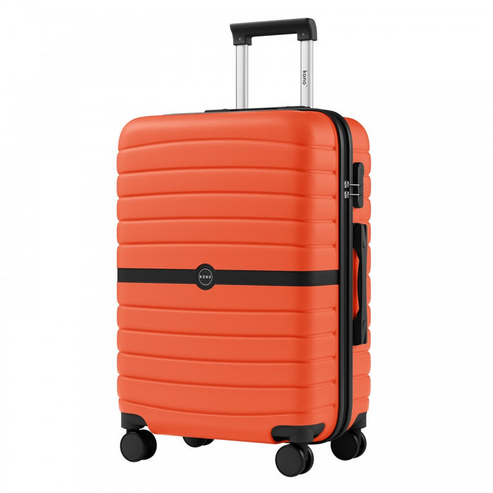 ABS+PC Striped Design with Colour-Block Details Medium Suitcase – 24-Inch – Orange and Black