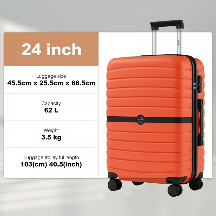 ABS+PC Striped Design with Colour-Block Details Medium Suitcase – 24-Inch – Orange and Black