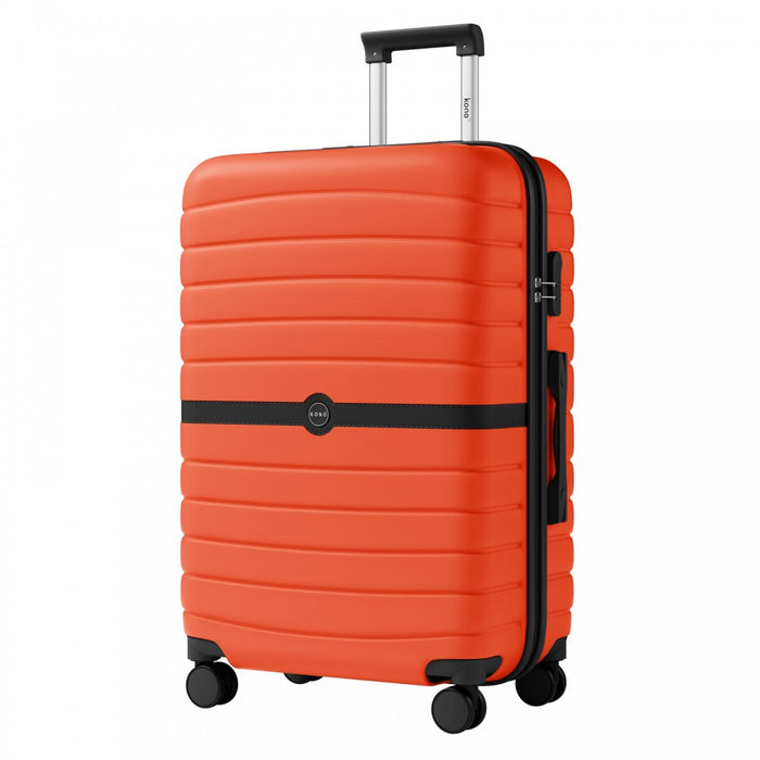 ABS+PC Striped Design with Colour-Block Details Large Checked Luggage – 28-Inch – Orange and Black