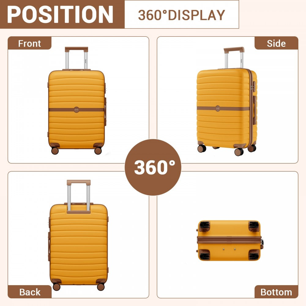 ABS+PC Striped Design with Colour-Block Details Medium Suitcase – 24-Inch – Yellow and Brown
