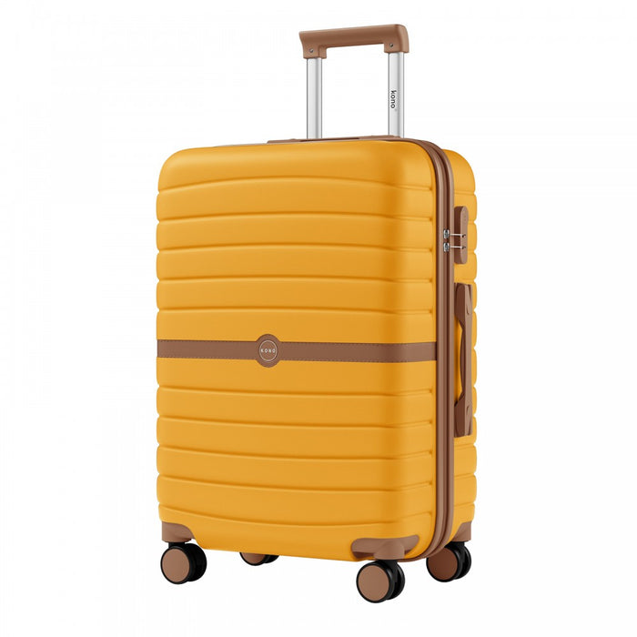 ABS+PC Striped Design with Colour-Block Details Medium Suitcase – 24-Inch – Yellow and Brown