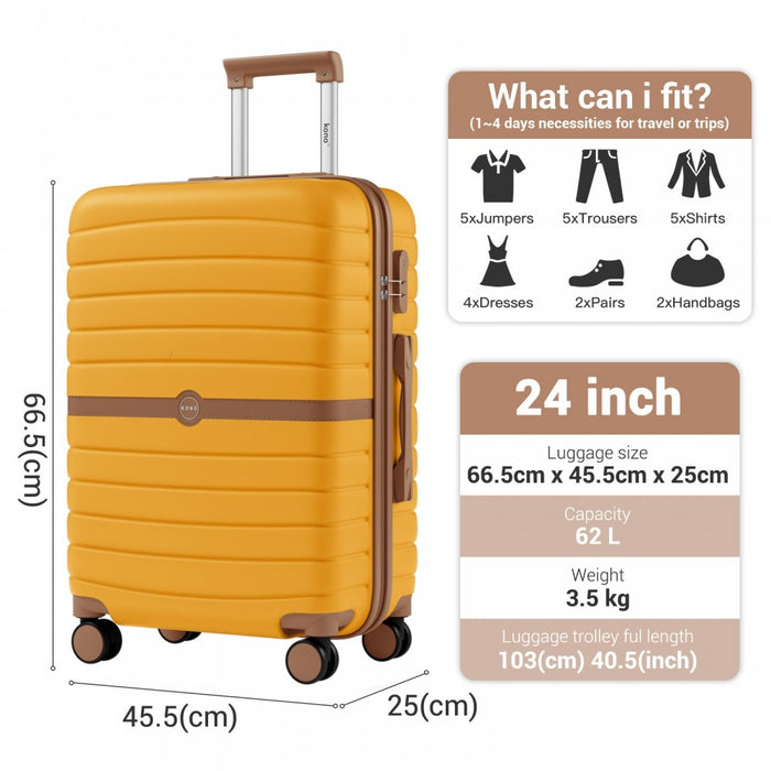ABS+PC Striped Design with Colour-Block Details Medium Suitcase – 24-Inch – Yellow and Brown