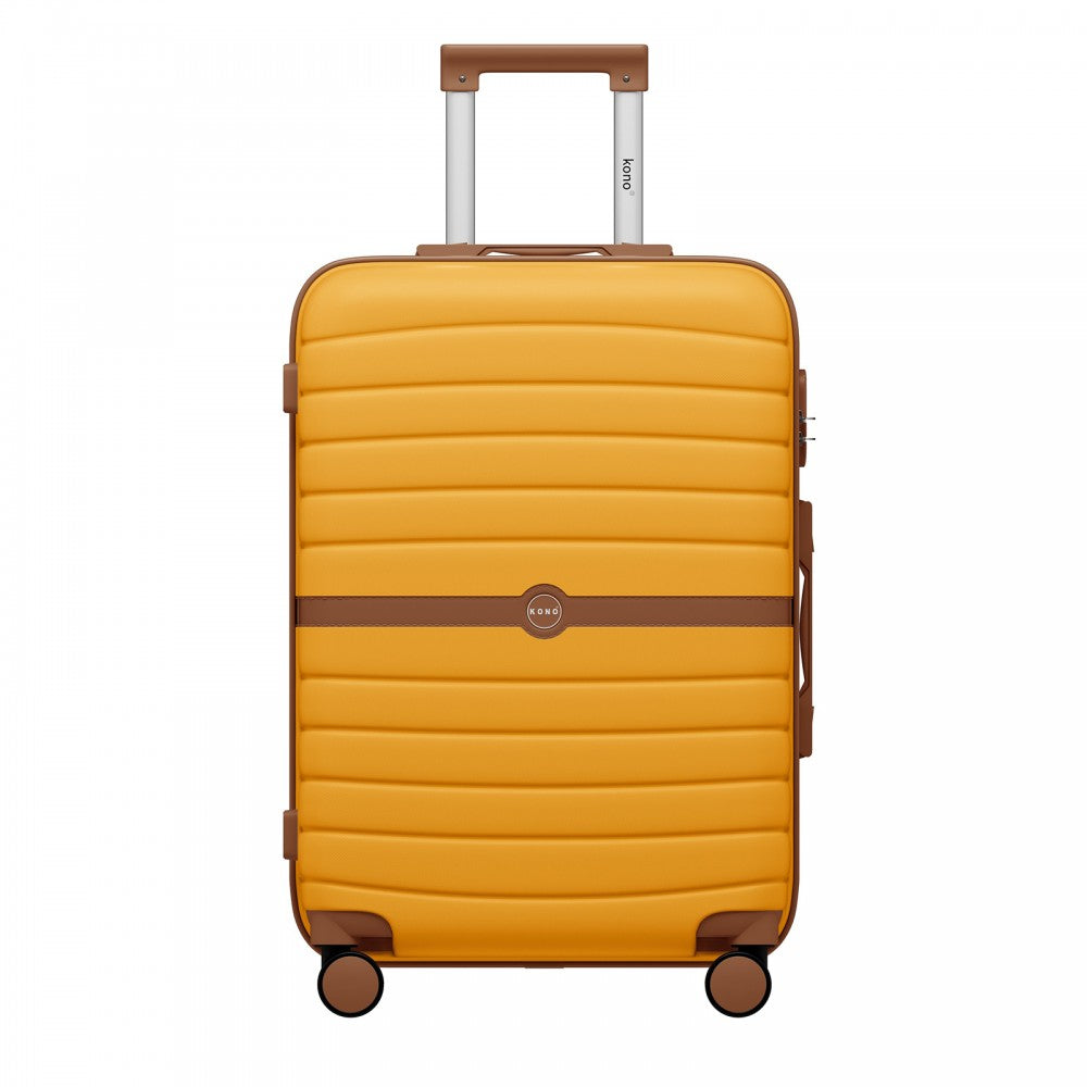 ABS+PC Striped Design with Colour-Block Details Medium Suitcase – 24-Inch – Yellow and Brown