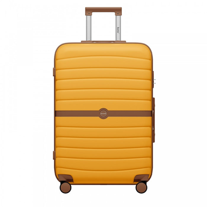 ABS+PC Striped Design with Colour-Block Details Large Checked Luggage – 28-Inch – Yellow and Brown