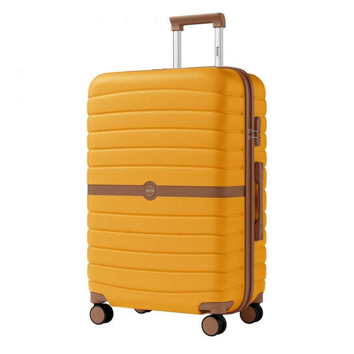 ABS+PC Striped Design with Colour-Block Details Large Checked Luggage – 28-Inch – Yellow and Brown