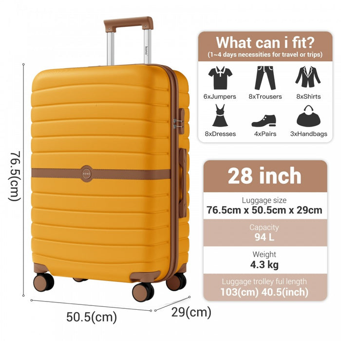 ABS+PC Striped Design with Colour-Block Details Large Checked Luggage – 28-Inch – Yellow and Brown