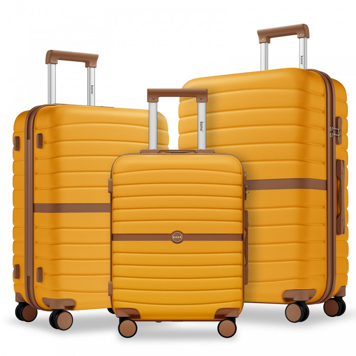 3-Piece Striped Design with Colour-Block Details ABS+PC Hard Shell Luggage Set – Yellow and Brown