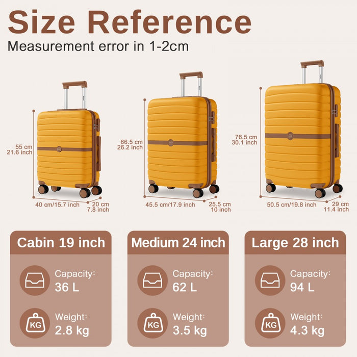 3-Piece Striped Design with Colour-Block Details ABS+PC Hard Shell Luggage Set – Yellow and Brown
