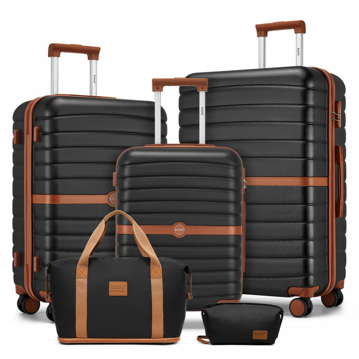 3-Piece ABS+PC Suitcase Set with Travel Bag and Toiletry Pouch – Black and Brown