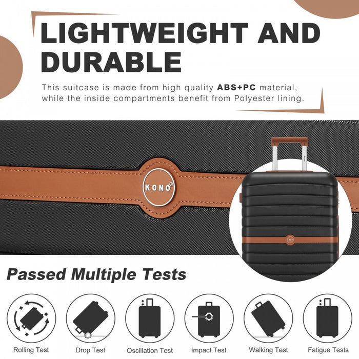 3-Piece ABS+PC Suitcase Set with Travel Bag and Toiletry Pouch – Black and Brown