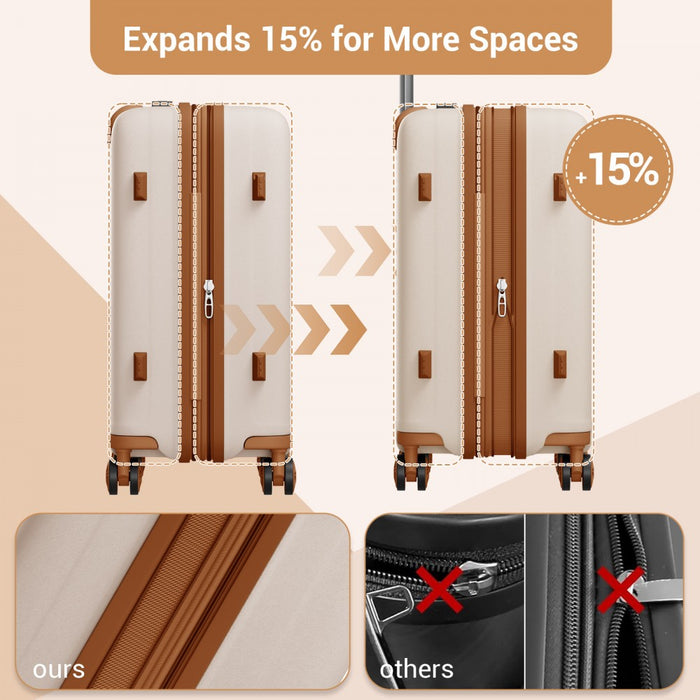 PP Hard Shell Expandable Luggage-Lightweight Suitcase with Built-In Cup Holder – 20-Inch – Beige and Brown