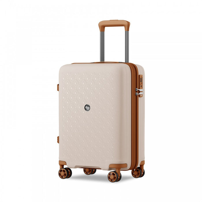 PP Hard Shell Expandable Luggage-Lightweight Suitcase with Built-In Cup Holder – 20-Inch – Beige and Brown