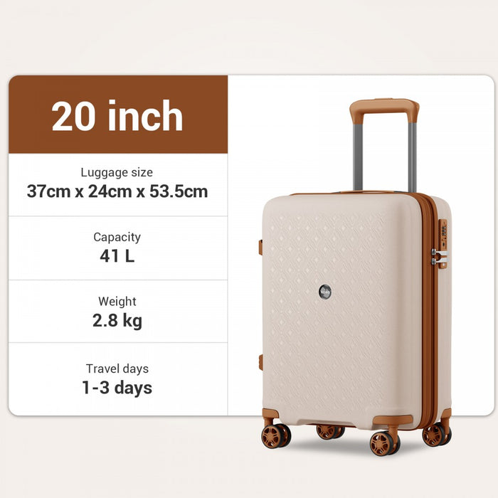 PP Hard Shell Expandable Luggage-Lightweight Suitcase with Built-In Cup Holder – 20-Inch – Beige and Brown