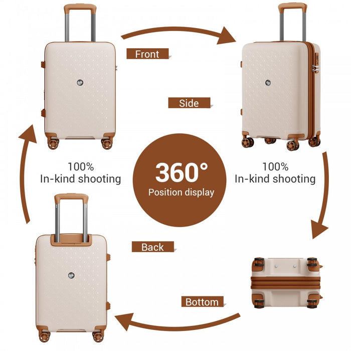 PP Hard Shell Expandable Luggage-Lightweight Suitcase with Built-In Cup Holder – 20-Inch – Beige and Brown