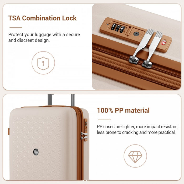 PP Hard Shell Expandable Luggage-Lightweight Suitcase with Built-In Cup Holder – 20-Inch – Beige and Brown